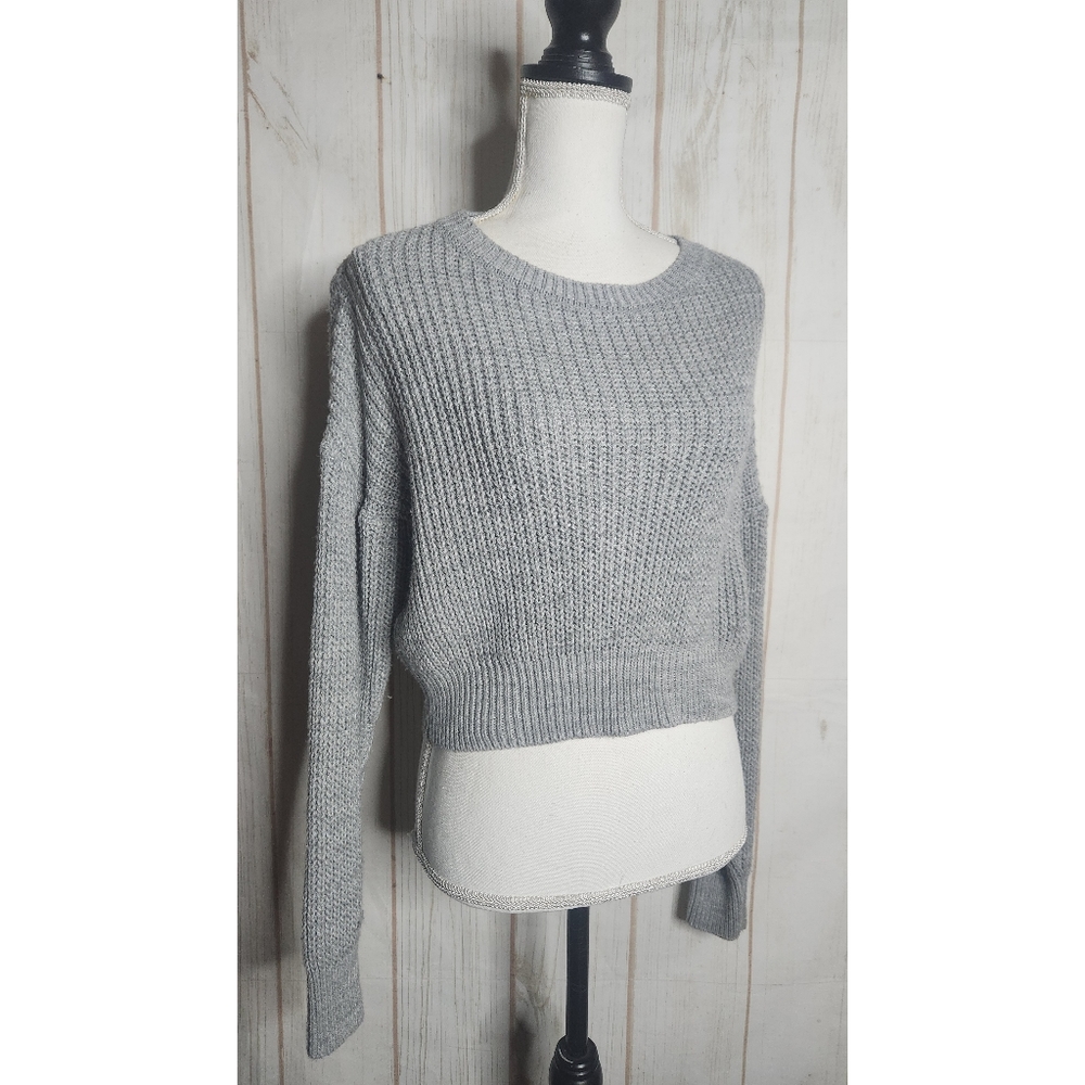 UO Urban Outfitters Crop Knit Pullover Sweater in Silver | Size XS